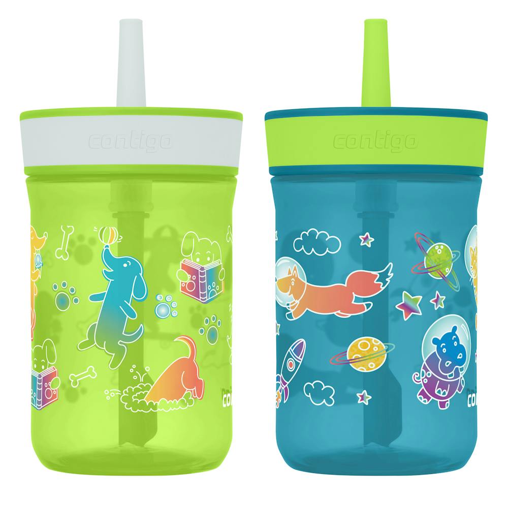 Kids Leighton Spill-Proof Tumbler with Straw, 14oz., 2-Pack - Dogs Doing Things & Spacecraft